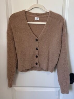 Cotton On Fuzzy V-Neck Cardigan in Taupe. Super soft! Size XS